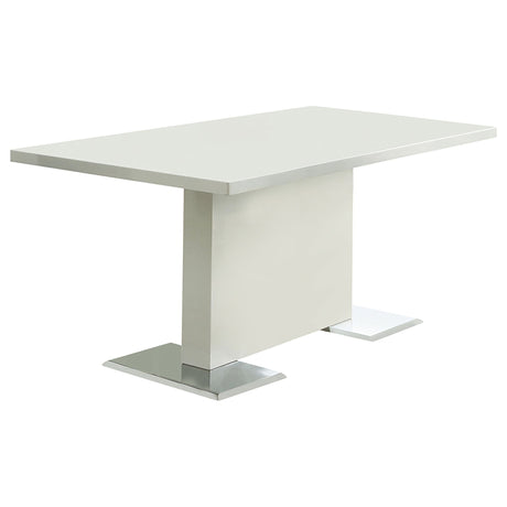 Anges T - shaped Pedestal Dining Table Glossy White | Coaster | Home Elegance USA
