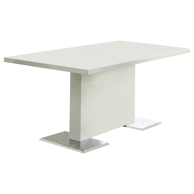 Anges T - shaped Pedestal Dining Table Glossy White | Coaster | Home Elegance USA