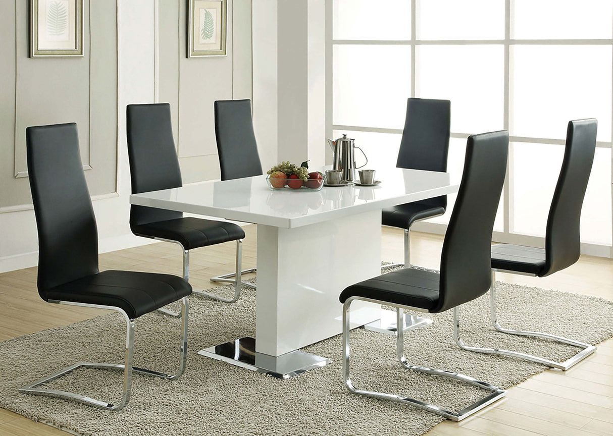 Anges T - shaped Pedestal Dining Table Glossy White | Coaster | Home Elegance USA