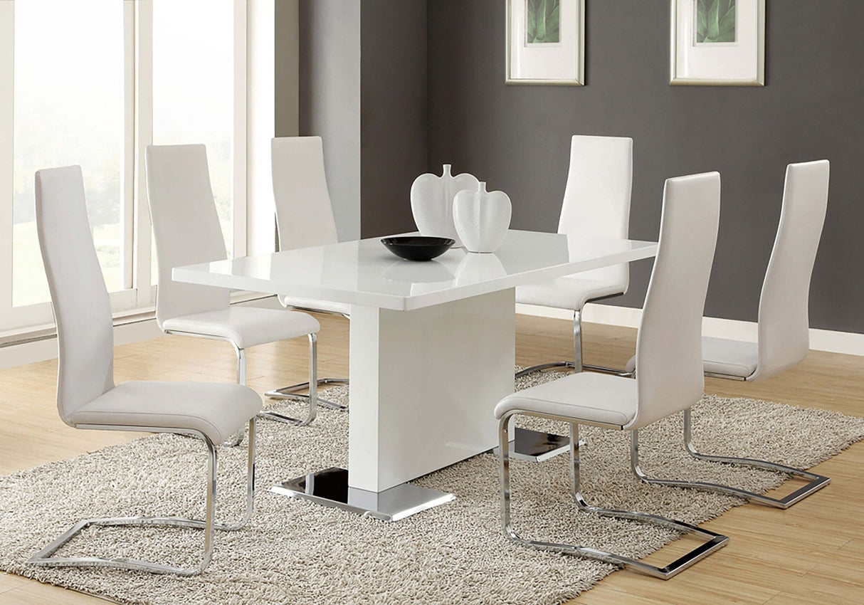 Anges T - shaped Pedestal Dining Table Glossy White | Coaster | Home Elegance USA