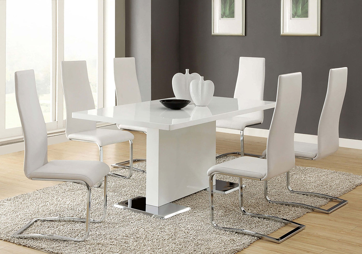 Anges T - shaped Pedestal Dining Table Glossy White | Coaster | Home Elegance USA