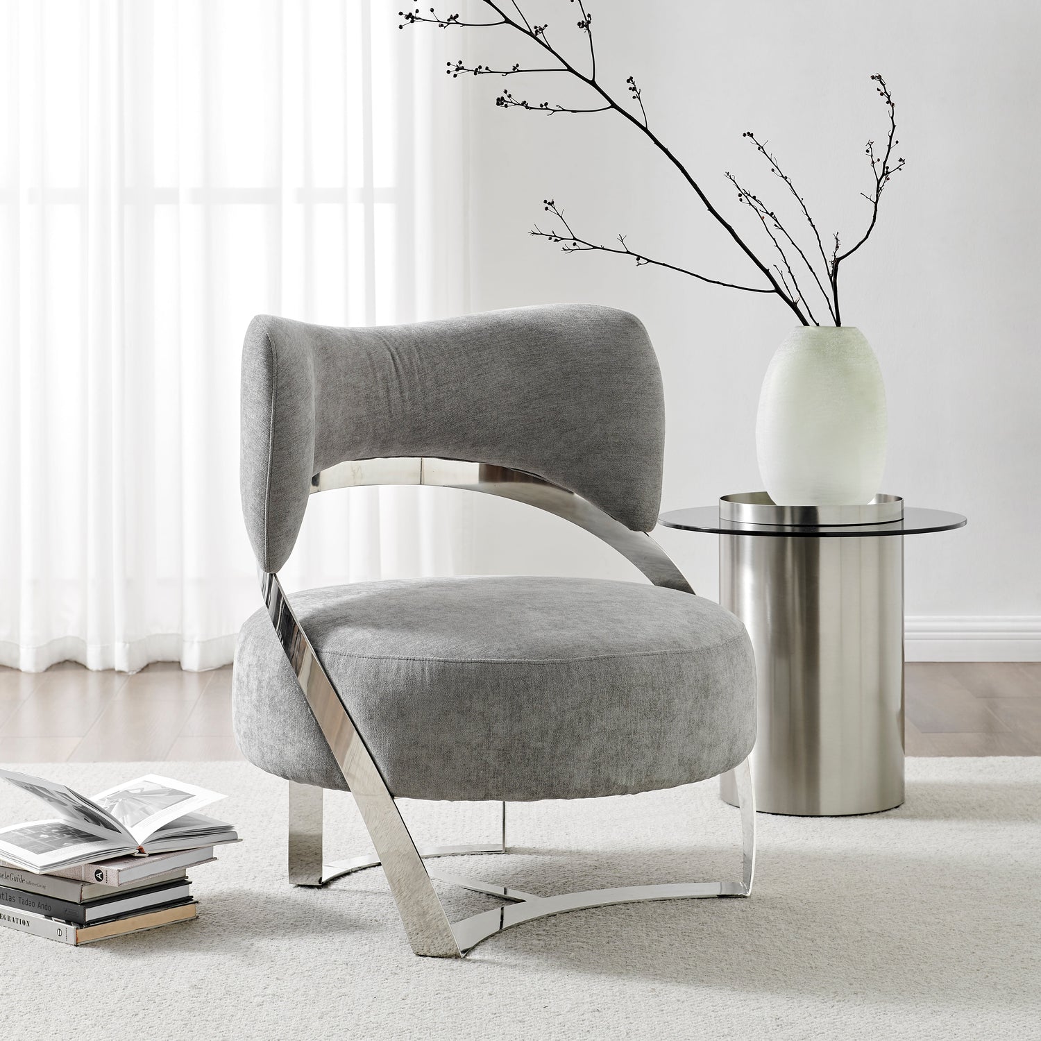 Aura Modern Accent Chair // Gray and Chrome  | Finesse