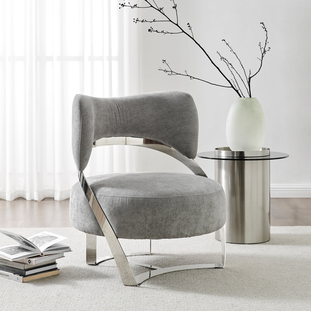 Silla decorativa moderna Aura // Gris y cromo | Finesse