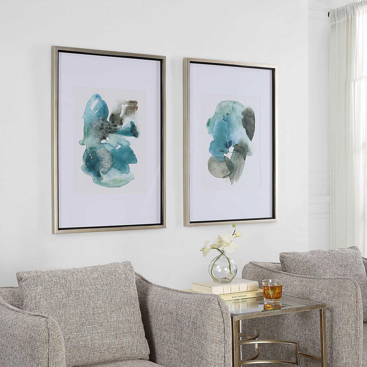 Blueprints Watercolor Prints (Set of 2) - Light Blue / White by Uttermost - View 3