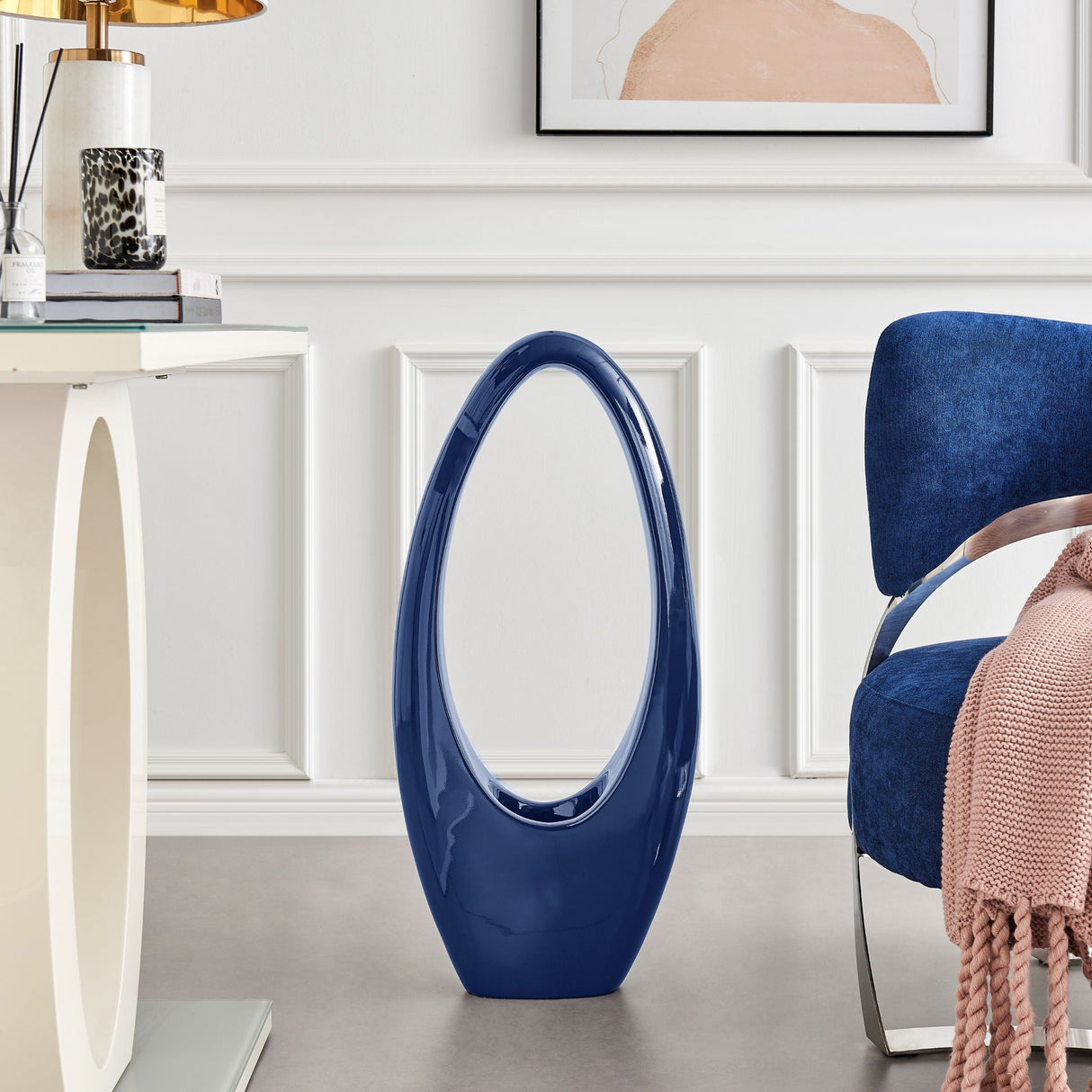 Mandolin Small Floor Vase Sculpture // Glossy Blue | Finesse - Home Elegance USA