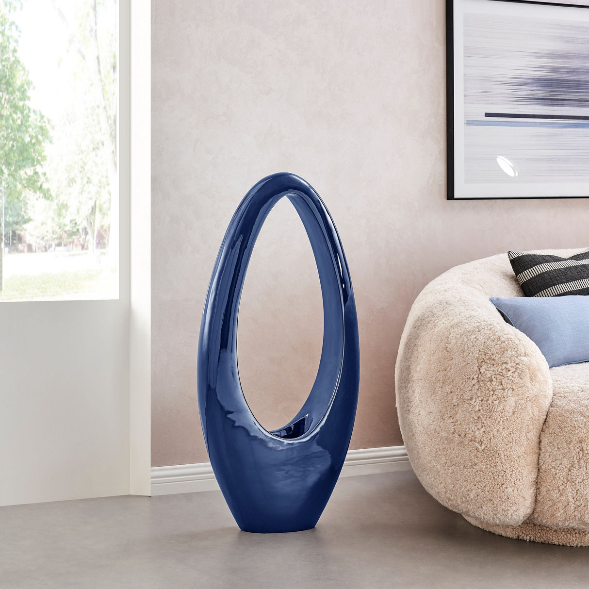 Mandolin Large Floor Vase Sculpture // Glossy Blue | Finesse - Home Elegance USA