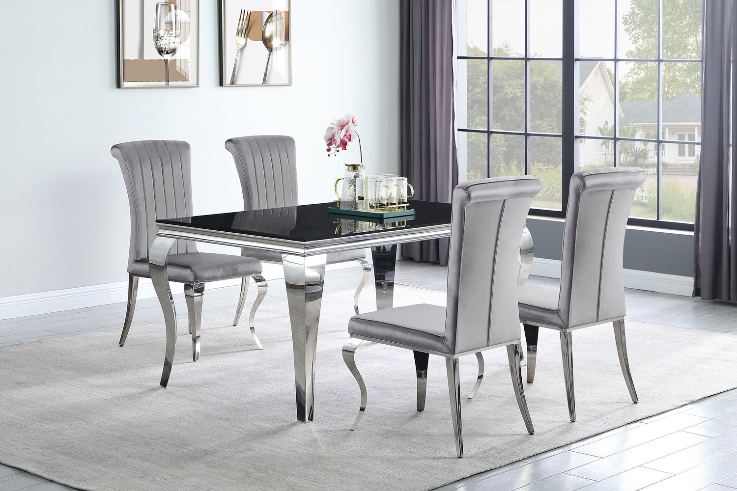 Carone 5-piece 61" Rectangular Black Glass Dining Set Grey - Home Elegance USA