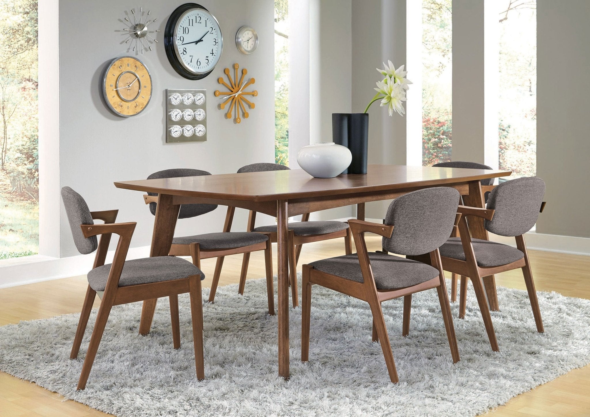 Malone 7-piece Rectangular Dining Set Dark Walnut and Brown – Home