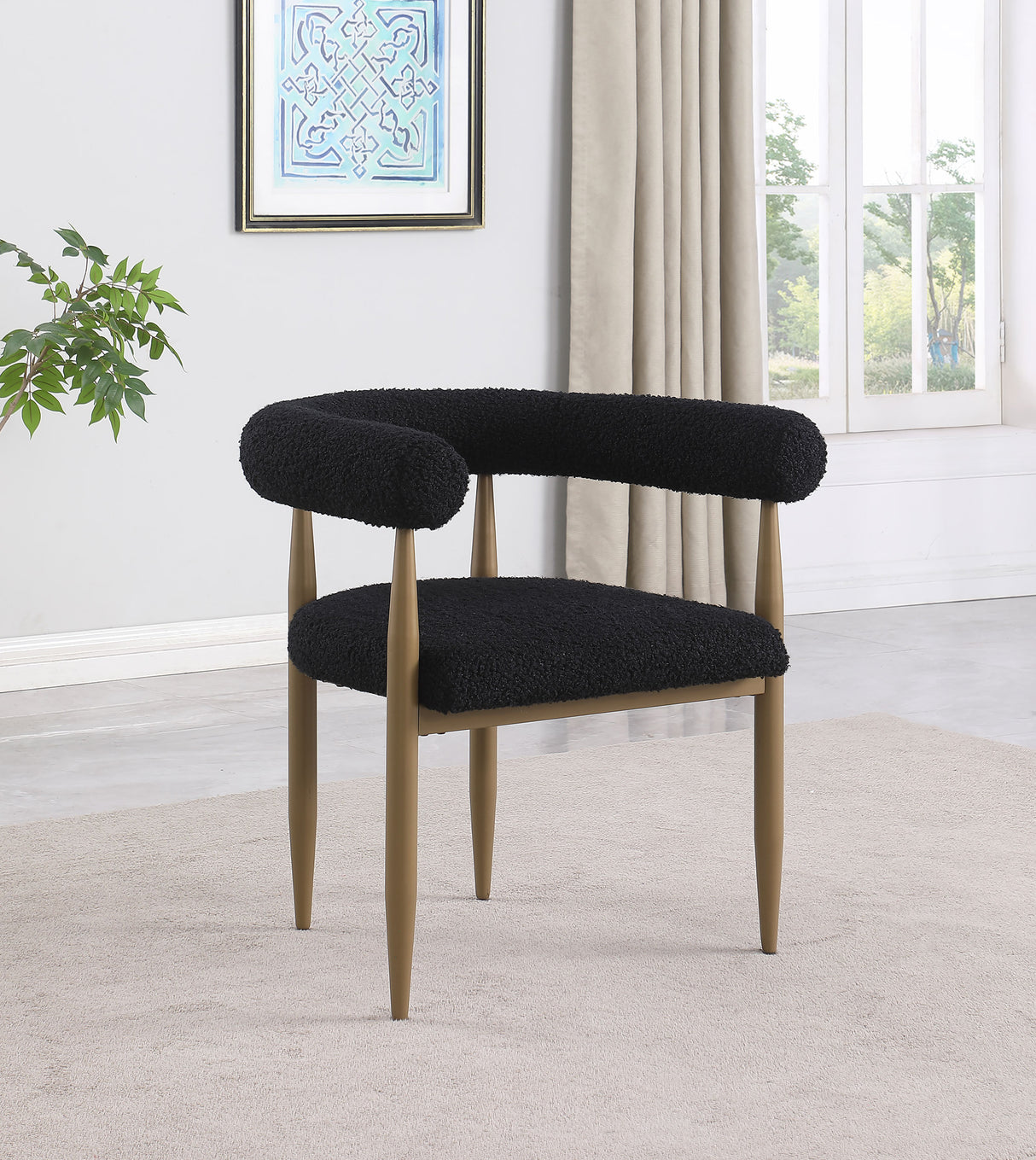Dunmore Boucle Upholstered Dining Arm Chair Black (Set of 2) - Home Elegance USA