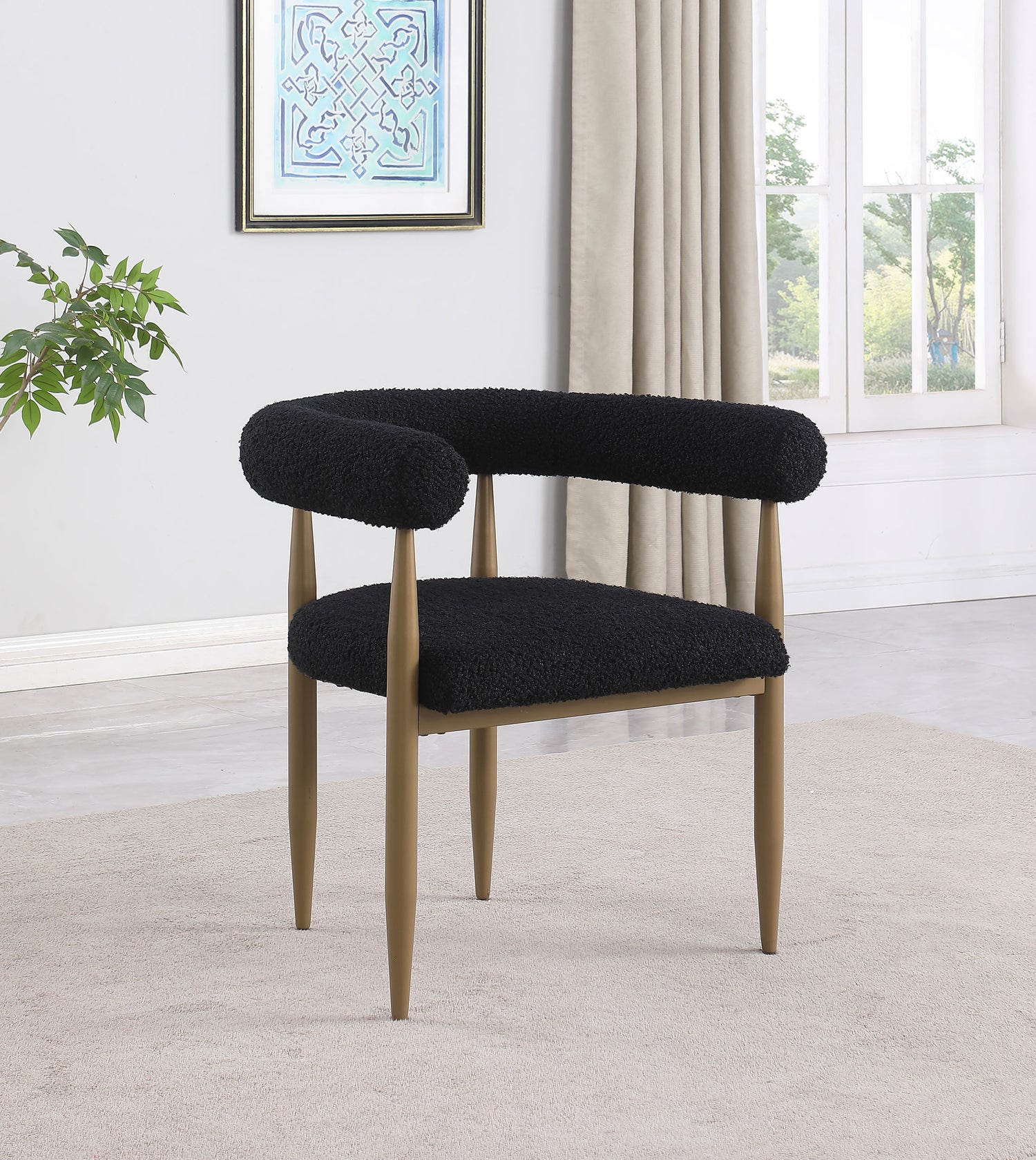 Dunmore Boucle Upholstered Dining Arm Chair Black (Set of 2) - Home Elegance USA