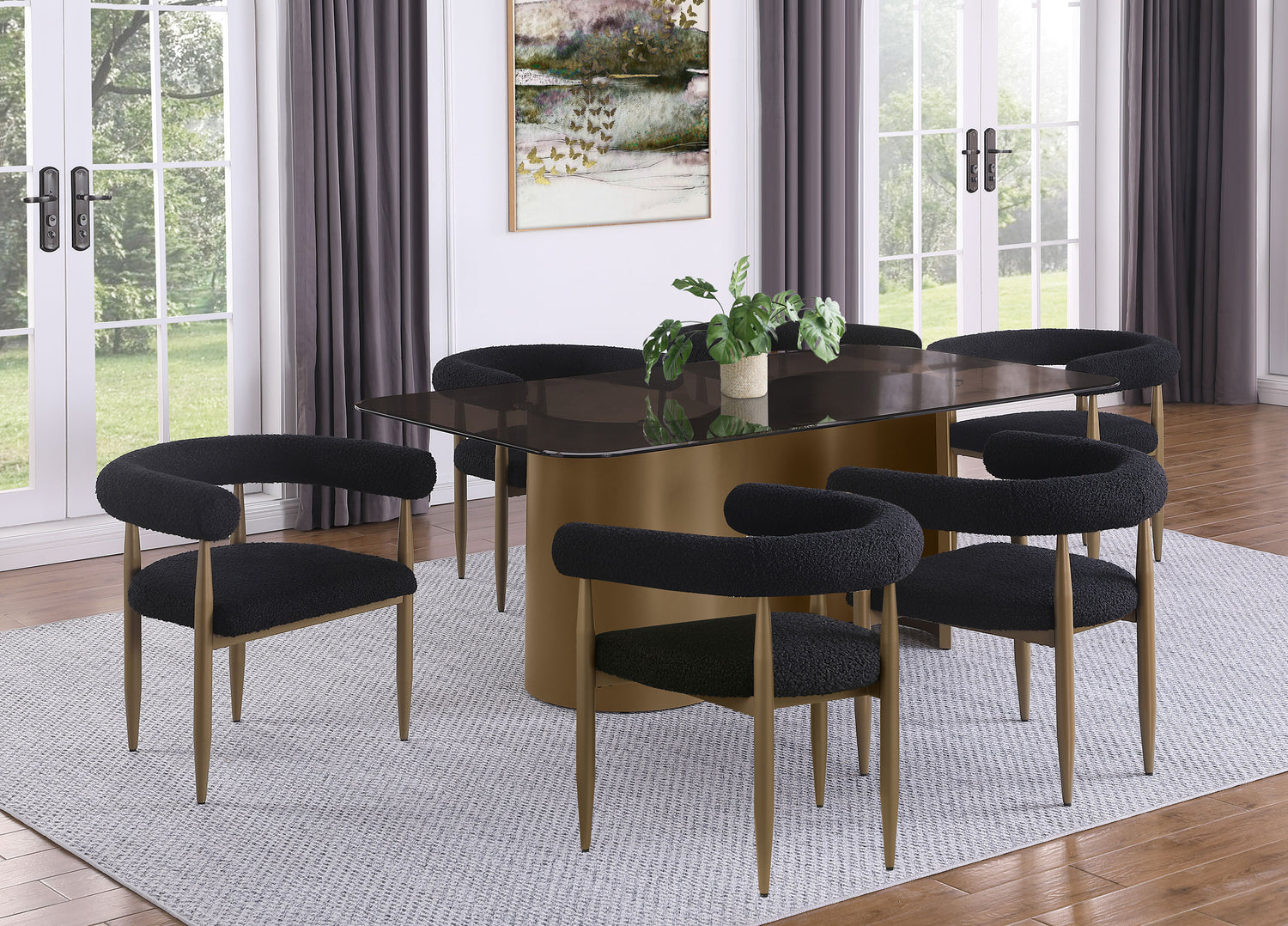 Dunmore Boucle Upholstered Dining Arm Chair Black (Set of 2) - Home Elegance USA