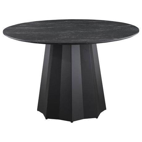 Camden Round 48-inch Faux Marble Top Dining Table Black - Home Elegance USA