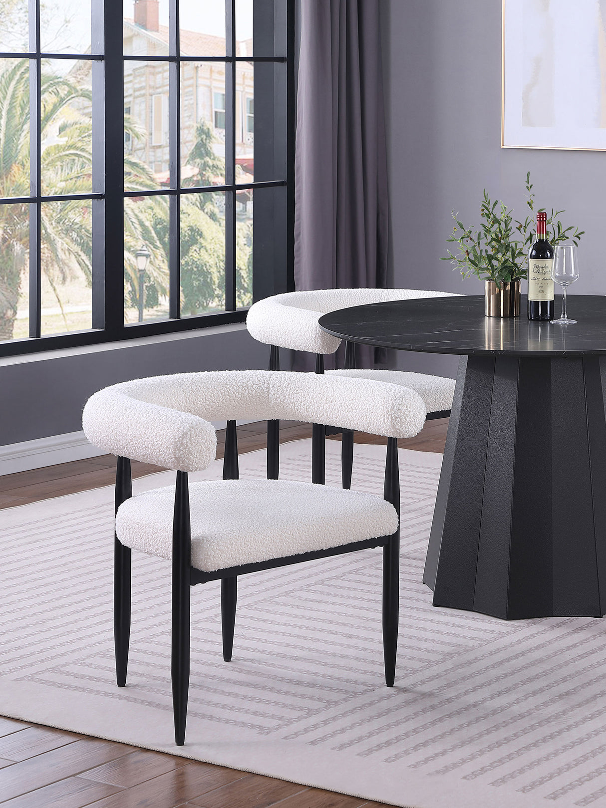 Dunmore Boucle Upholstered Dining Arm Chair Cream (Set of 2) - Home Elegance USA