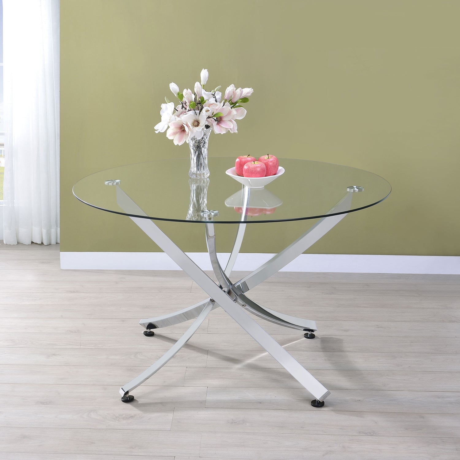 Beckham Round 46-inch Glass Top Dining Table Chrome - Home Elegance USA