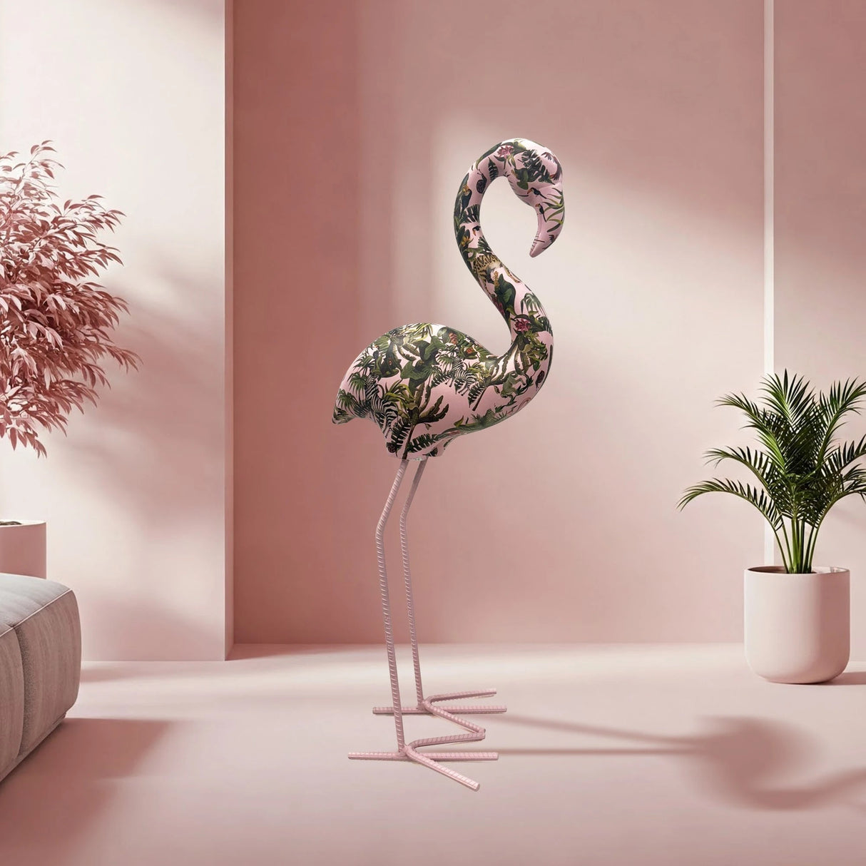 Escultura de resina de jungla flamenca // Rosa y verde | Finesse