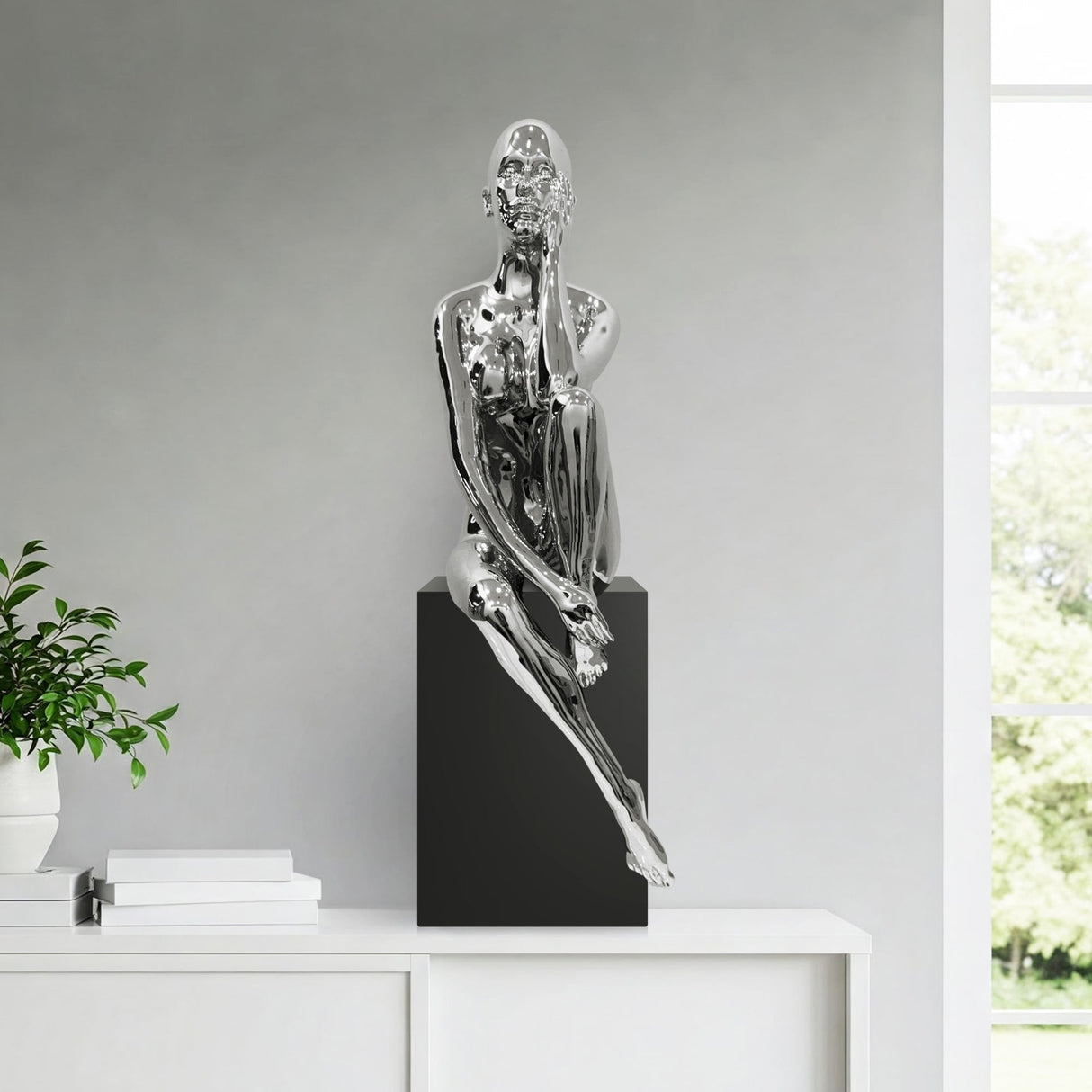 Antoinette Doll Sculpture with Base // Chrome | Finesse - Home Elegance USA