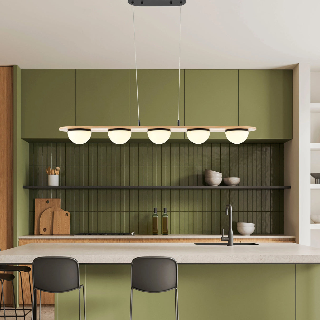 Lámpara de araña de 5 luces, color negro satinado y madera | Finesse