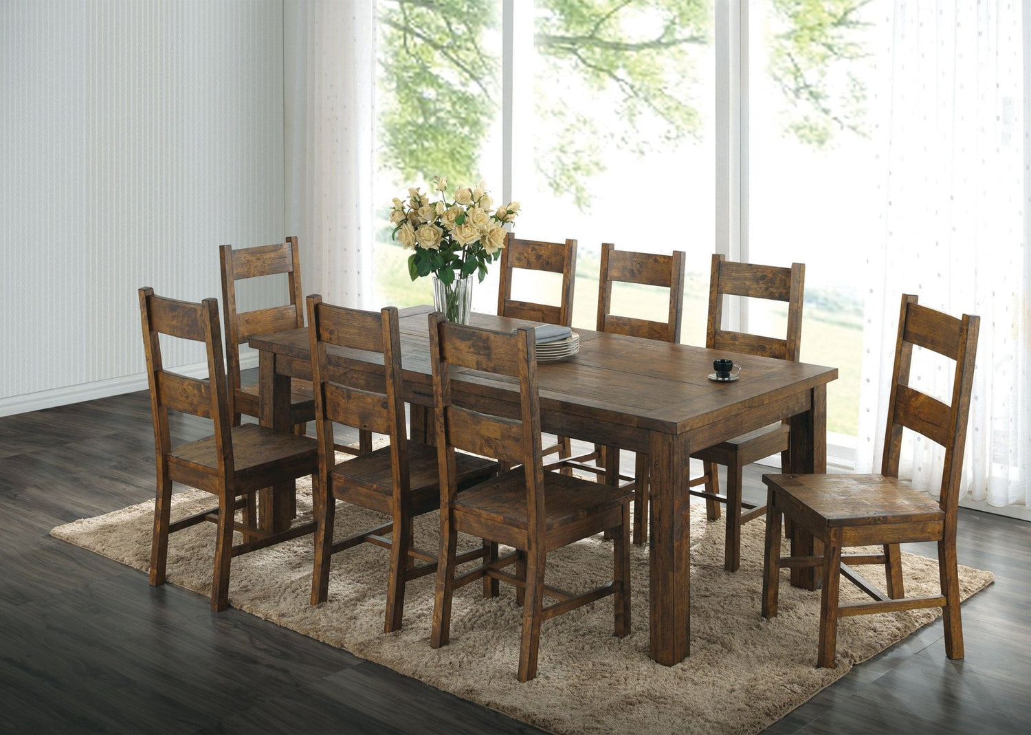Coleman 9 - piece Rectangular Dining Set Rustic Golden Brown | Coaster | Home Elegance USA