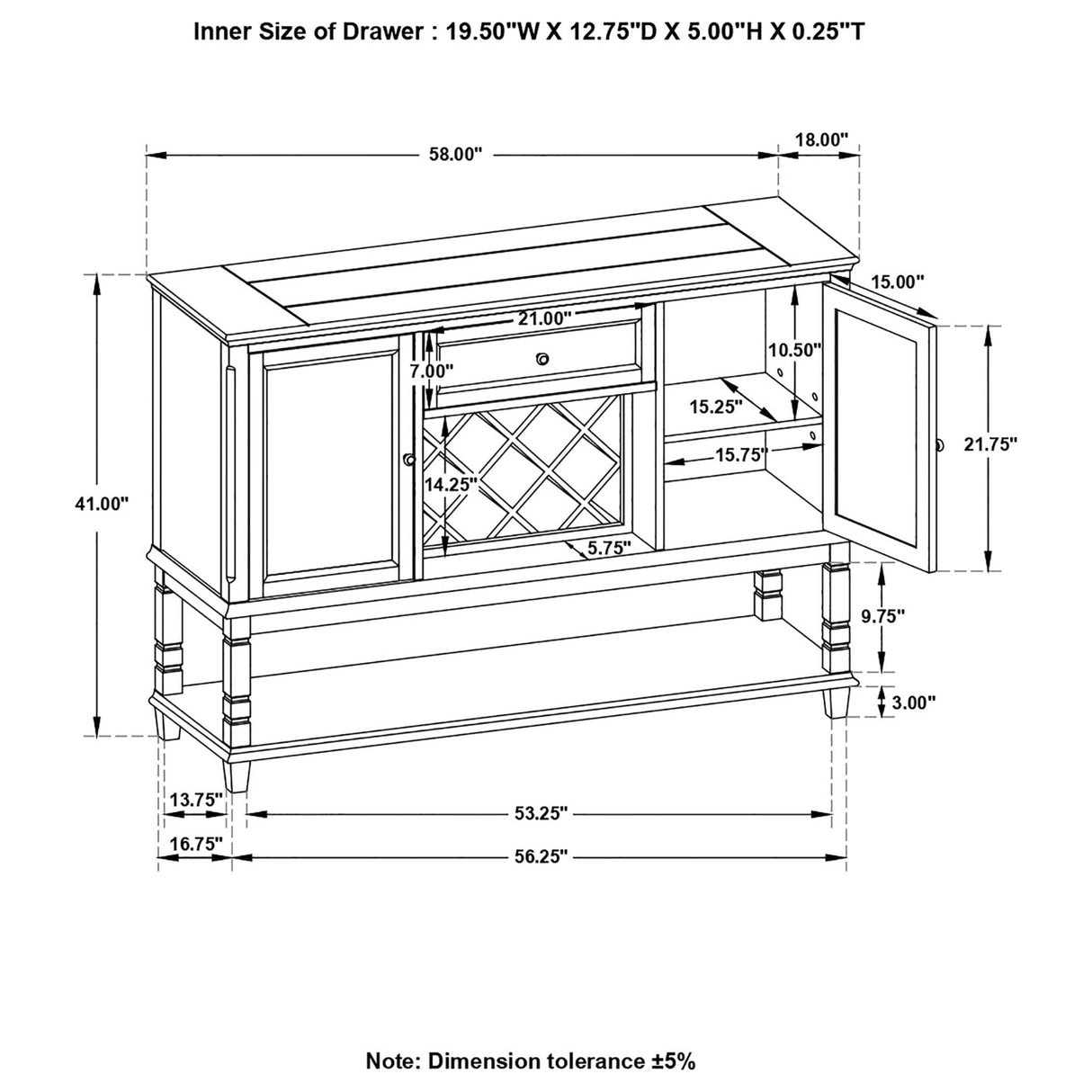 Sideboard - Parkins Server with  Lower Shelf Rustic Espresso
