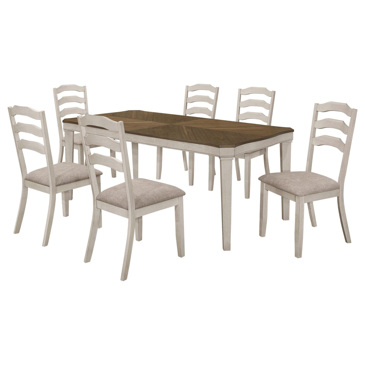 Ronnie 7 - piece Starburst Dining Table Set Khaki and Rustic Cream | Coaster | Home Elegance USA