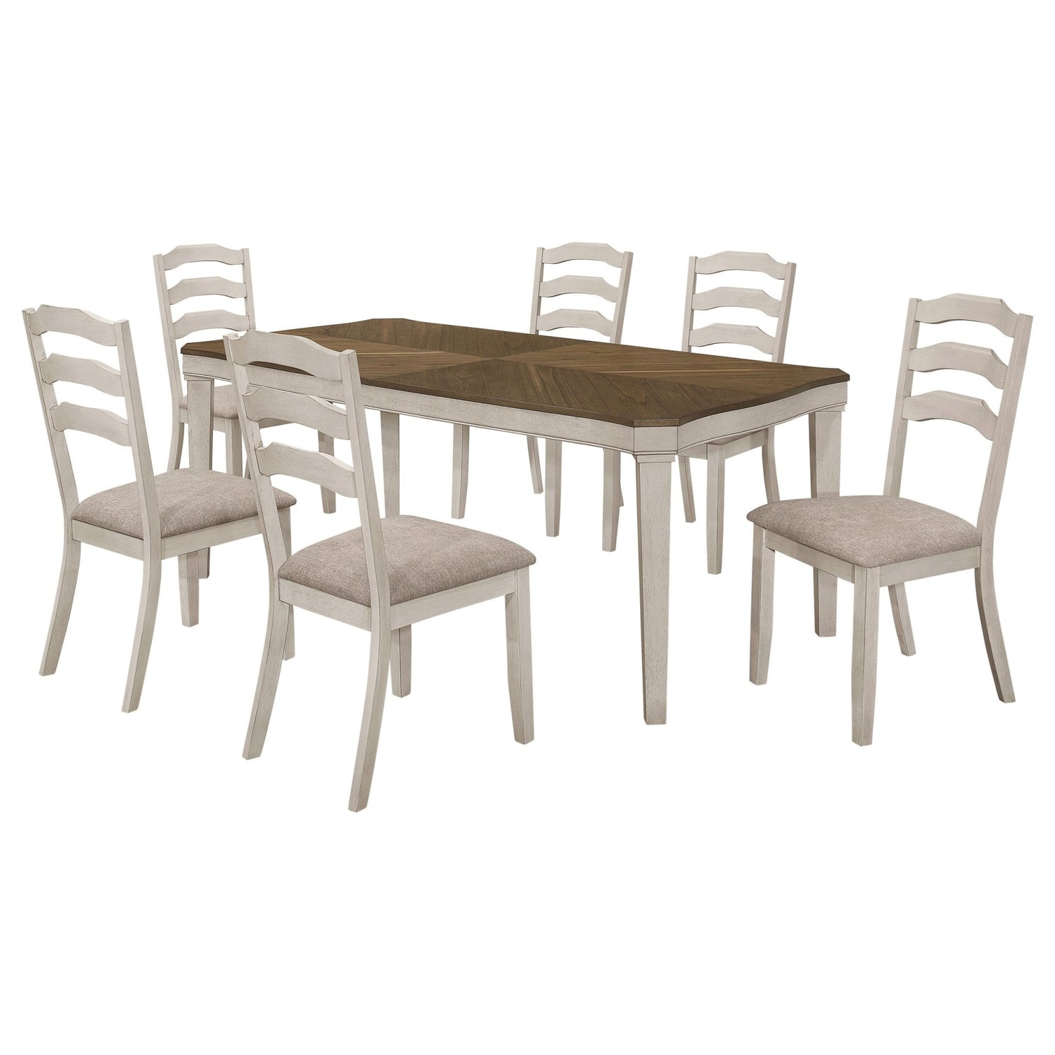 Ronnie 7 - piece Starburst Dining Table Set Khaki and Rustic Cream | Coaster | Home Elegance USA