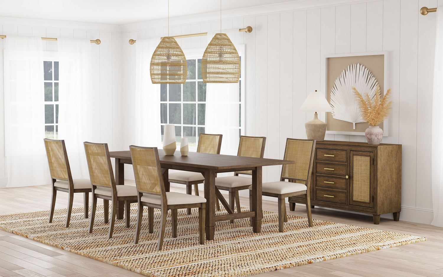 Matisse 7-piece Rectangular Dining Table Set Light Brown - Home Elegance USA