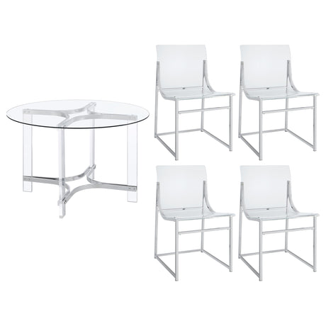Keeling 5-piece Round Glass Top Acrylic Dining Set Chrome - Home Elegance USA