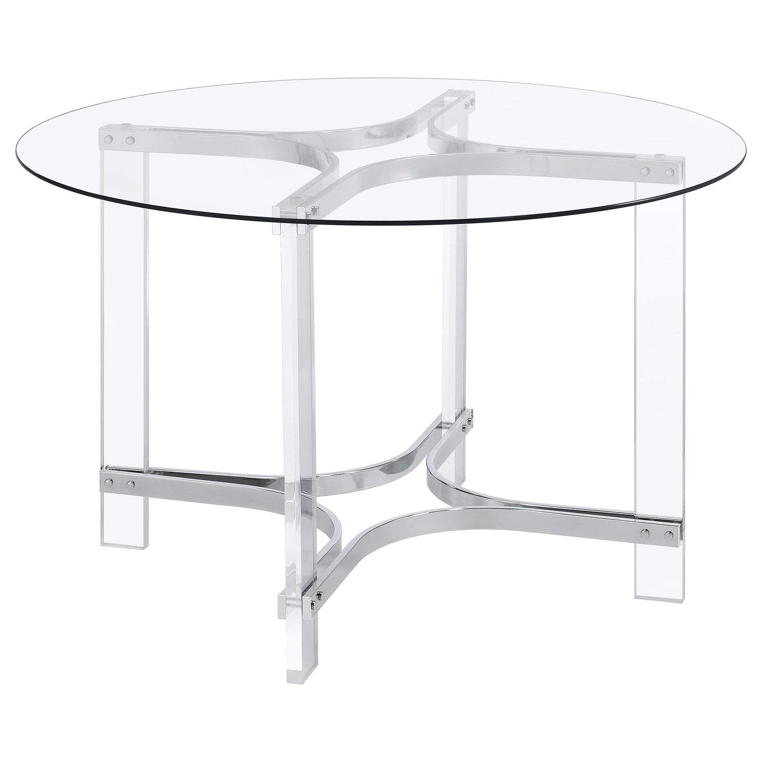 Keeling 47-inch Round Glass Top Acrylic Dining Table Chrome - Home Elegance USA