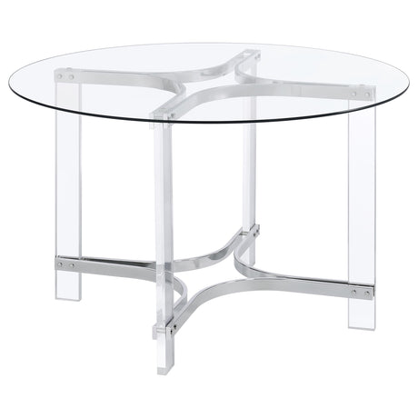 Keeling 47-inch Round Glass Top Acrylic Dining Table Chrome - Home Elegance USA