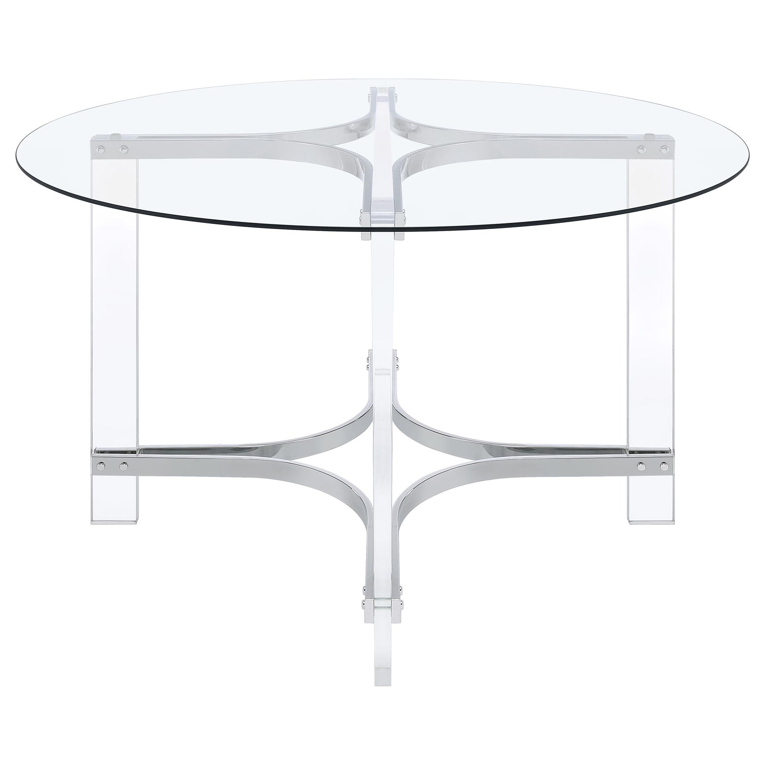 Keeling 47-inch Round Glass Top Acrylic Dining Table Chrome - Home Elegance USA