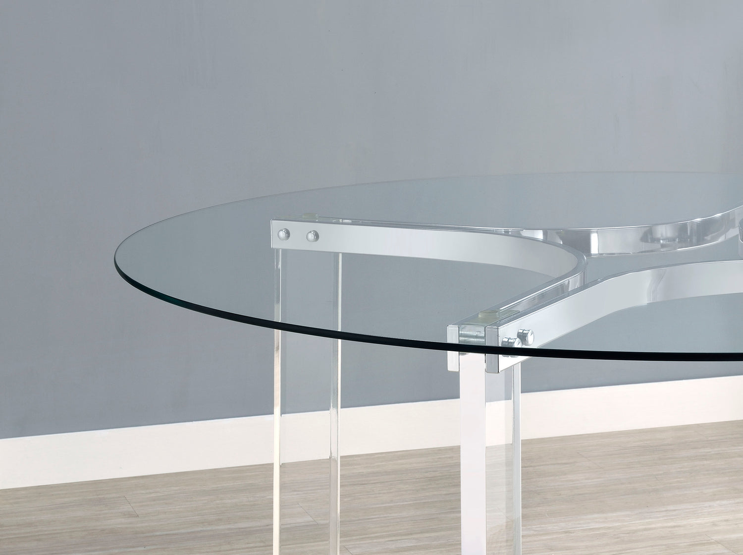 Keeling 47-inch Round Glass Top Acrylic Dining Table Chrome - Home Elegance USA