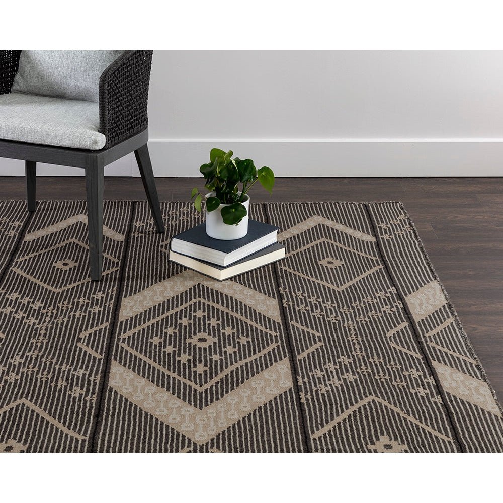 Asana Hand - Woven Rug - Charcoal / Beige - 8'' X 10'' | Sunpan | Home Elegance USA