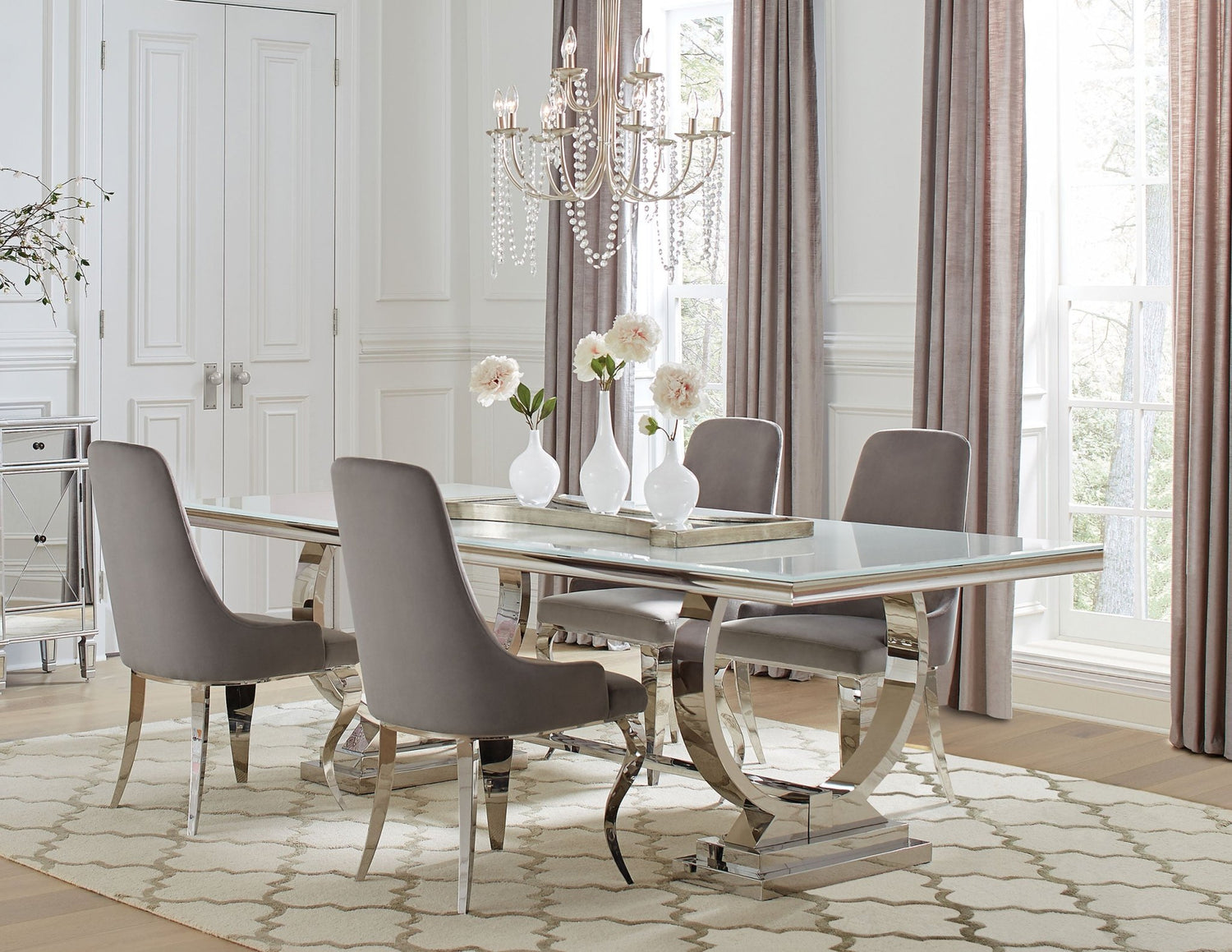 Antoine 5 - piece Rectangular Dining Set Chrome and Grey - 108811 - S5G - image - 1