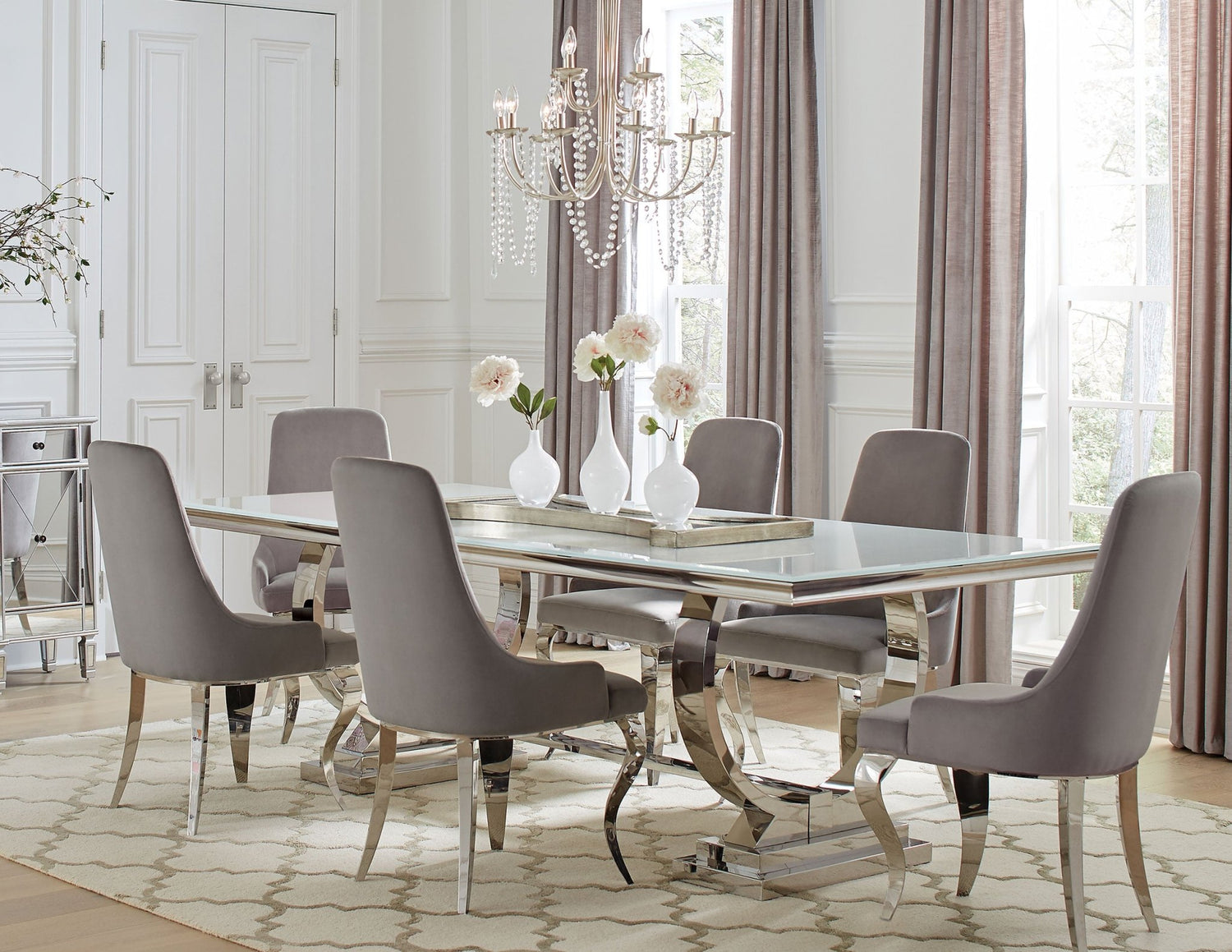 Antoine 7 - piece Rectangular Dining Set Chrome and Grey | Coaster | Home Elegance USA