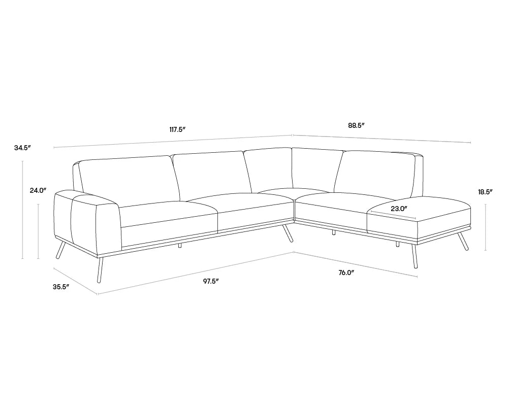 Brandi Sofa Chaise Camel Italian Leather Modern Sofa | Sunpan - sold by Home Elegance USA