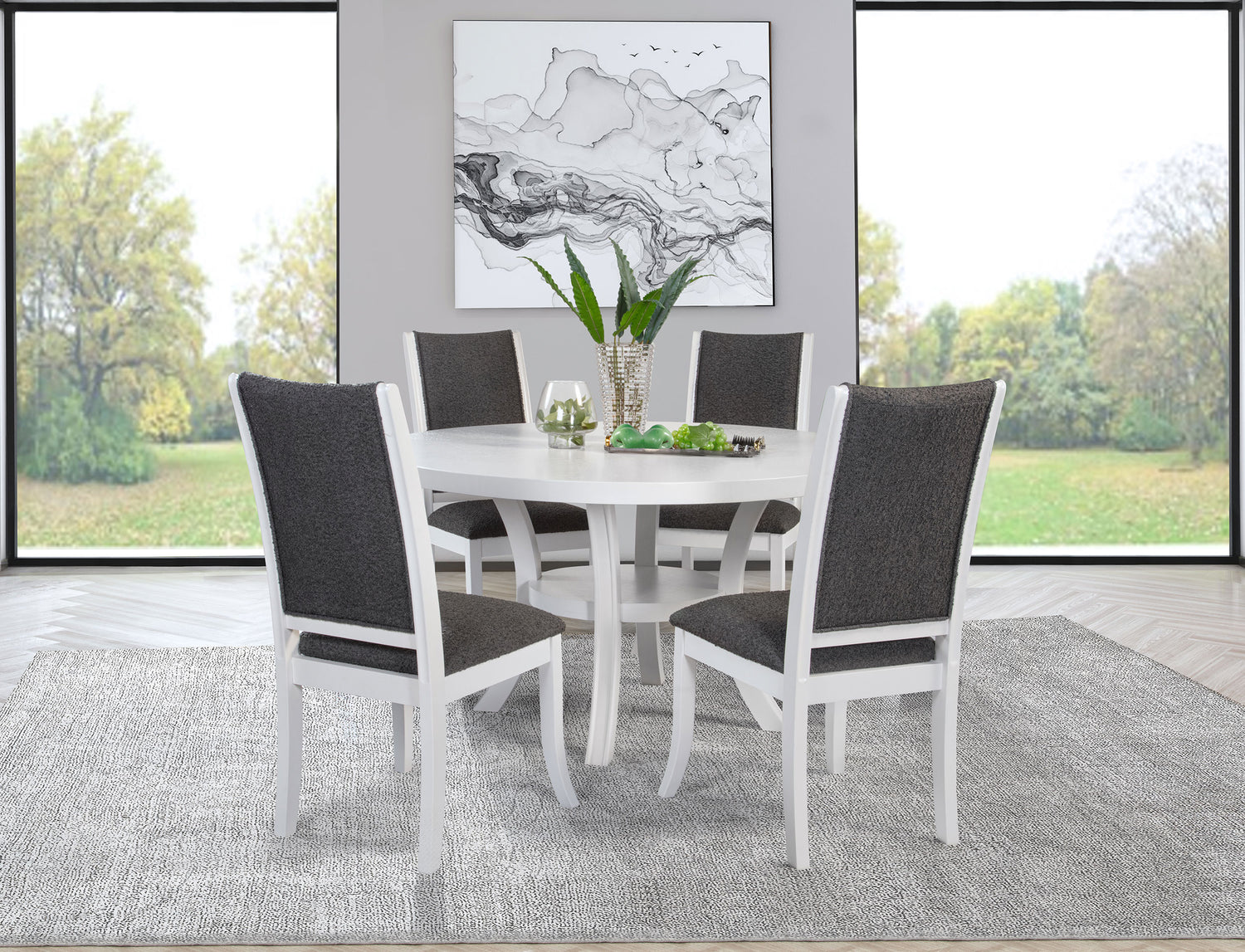 Judd 5-piece 54-inch Round Wood Dining Table Set Pearl White - Home Elegance USA