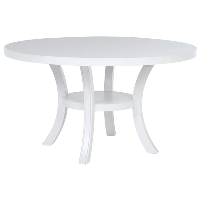 Judd 54-inch Round Dining Wood Table with Shelf Pearl White - Home Elegance USA