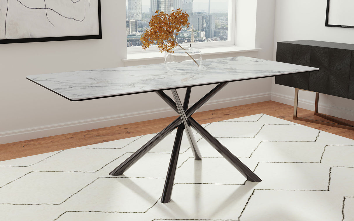 Carvell Rectangular Sintered Stone Dining Table Mirage White - Home Elegance USA