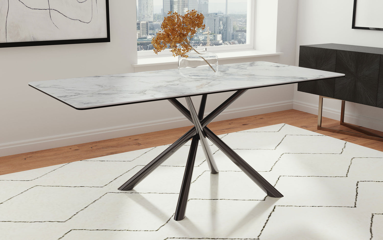 Carvell Rectangular Sintered Stone Dining Table Mirage White - Home Elegance USA