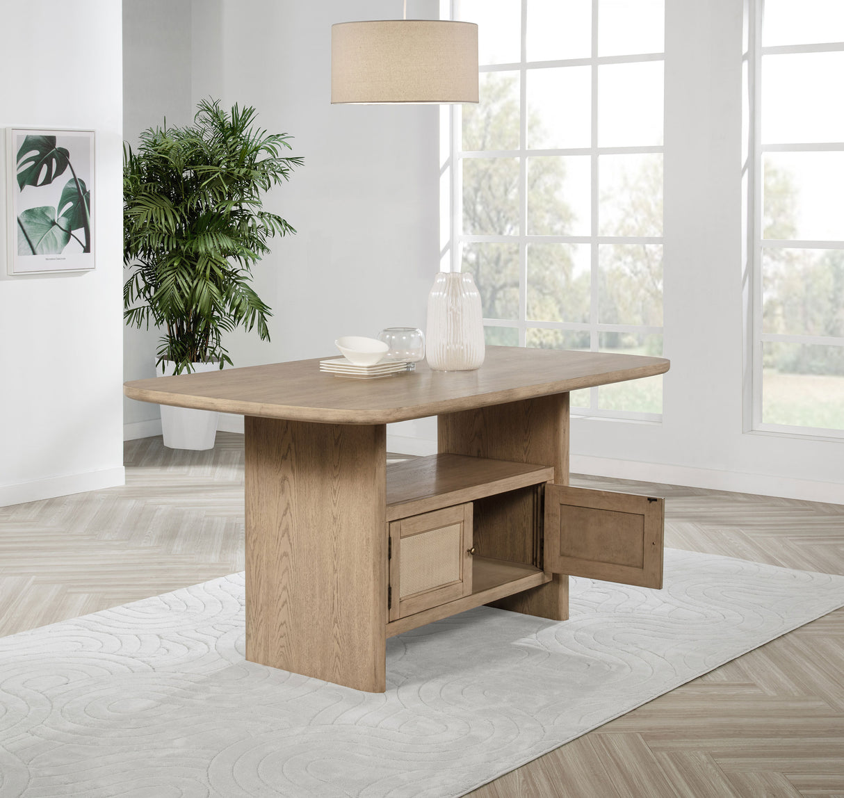Kailani Cane Counter Height Storage Dining Table Beige Oak - Home Elegance USA