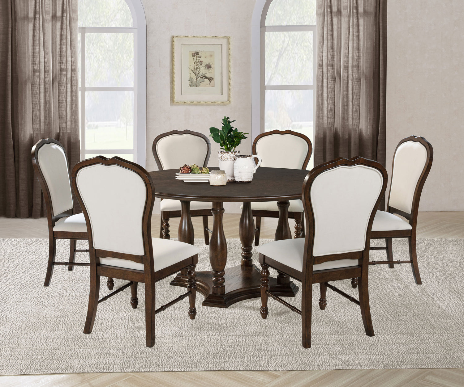 Landon 7-piece 60-inch Round Dining Table Set Rich Brown - Home Elegance USA