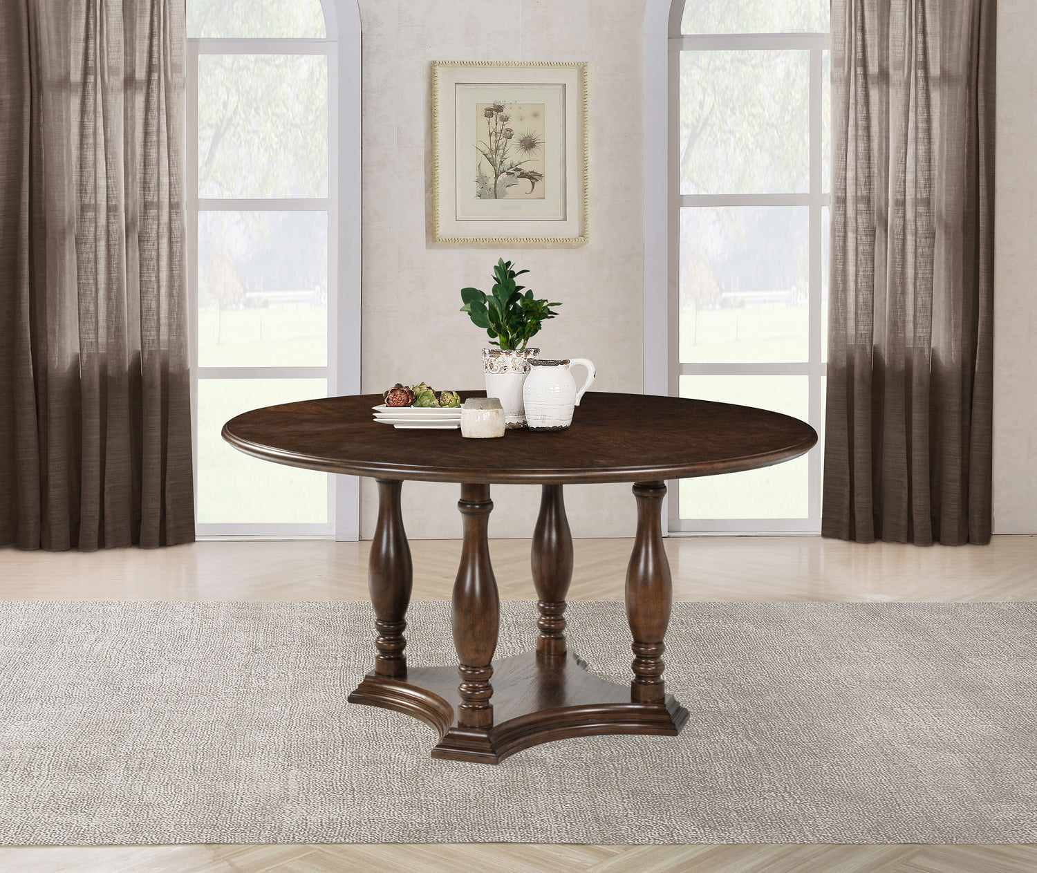 Landon 60-inch Round Wood Pedestal Dining Table Rich Brown - Home Elegance USA