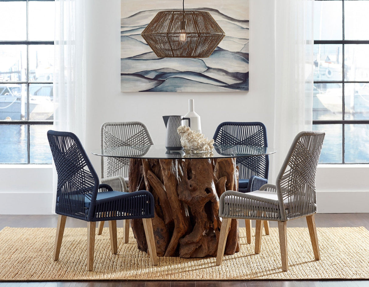 Asbury Round Glass Top Dining Table Clear and Natural Teak | Coaster | Home Elegance USA