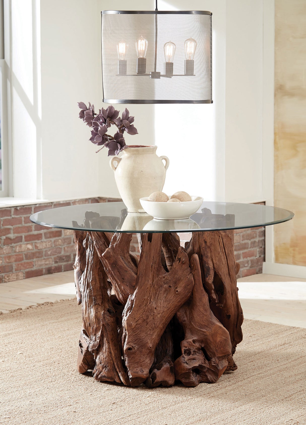 Asbury Round Dining Table Base Natural Teak Light Brown - Home Elegance USA