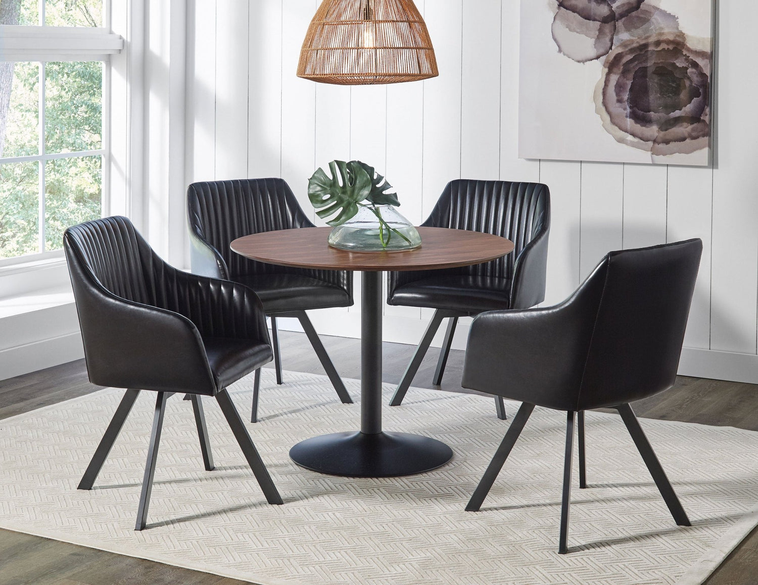 Dining Table - Lana Round Dining Table Walnut and Black