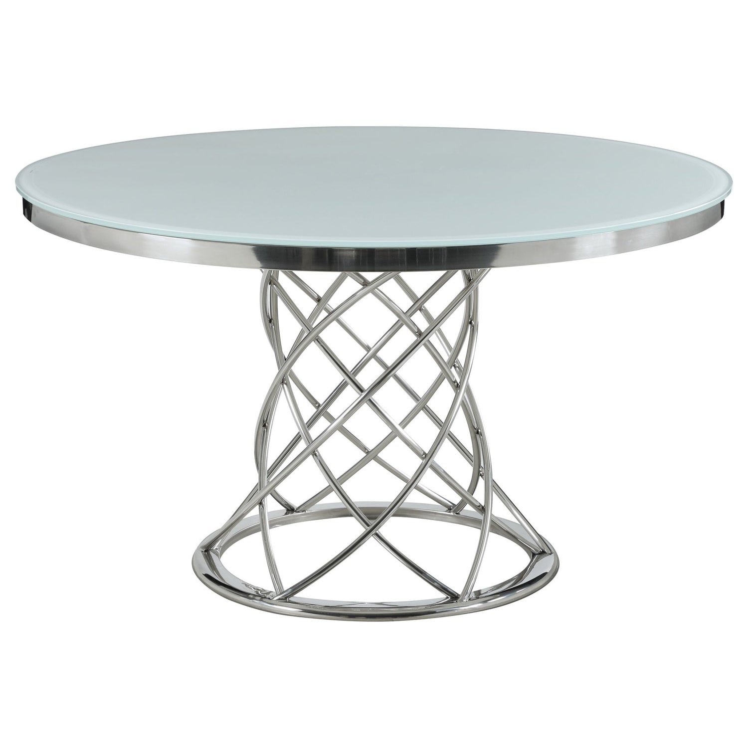 Irene 5 - piece Round Glass Top Dining Set White and Chrome | Coaster | Home Elegance USA