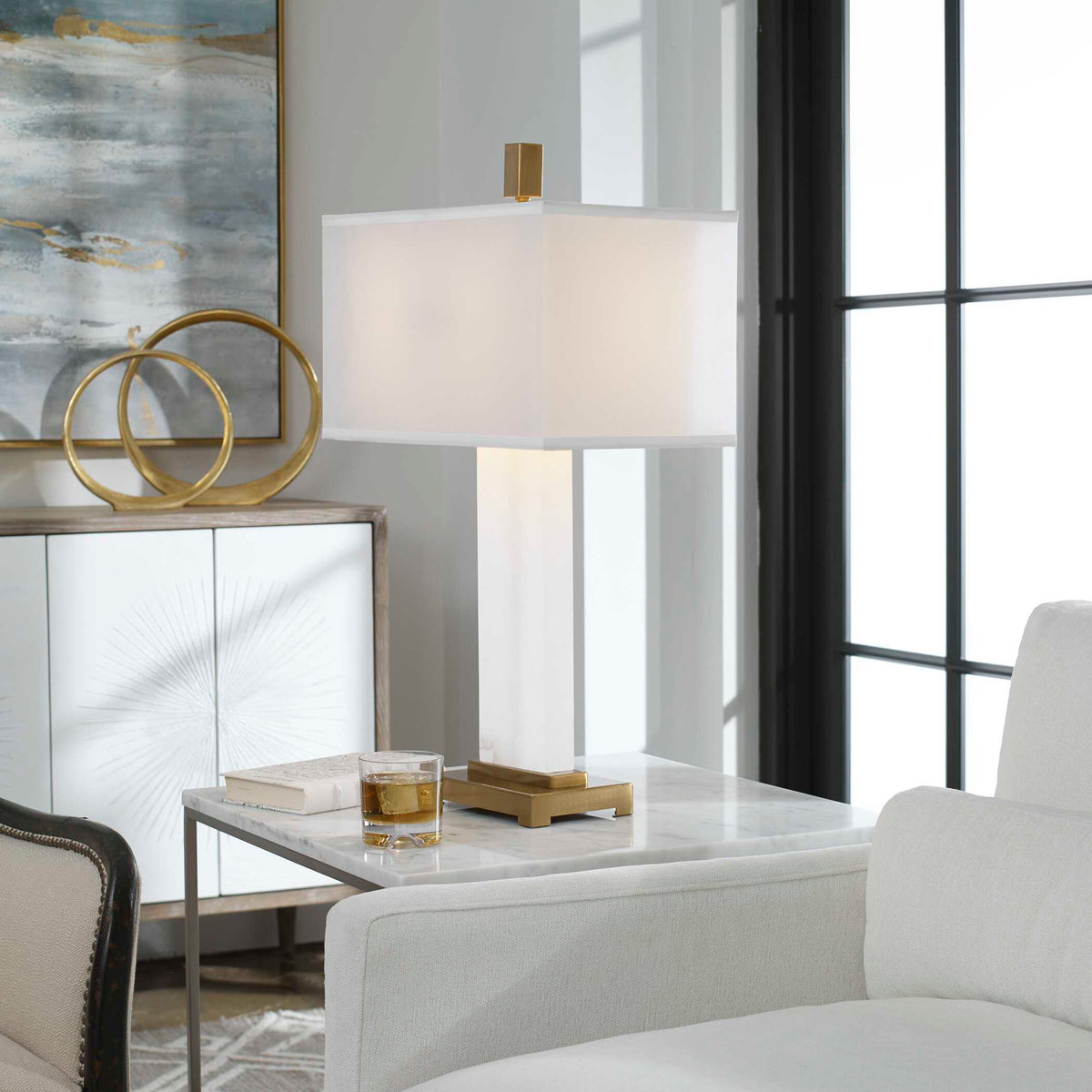 Athanas Alabaster Lamp - White / Yellow by Uttermost - View 3