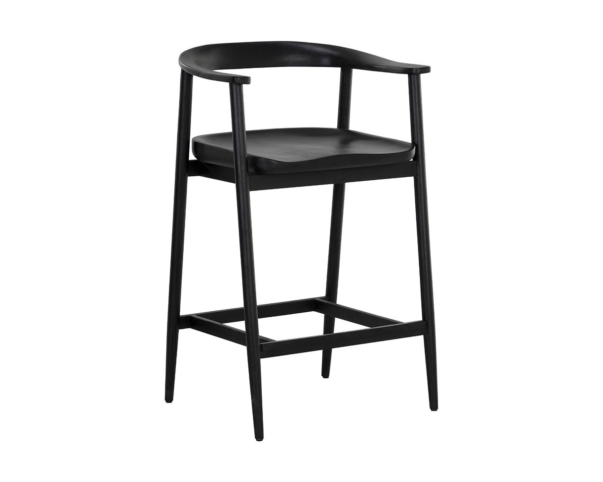 Jeremy Mid-Century Black Acacia Wood Counter Stool – Black