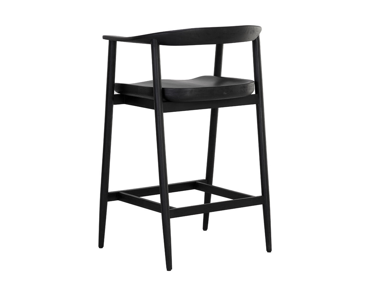 Jeremy Mid-Century Black Acacia Wood Counter Stool – Black