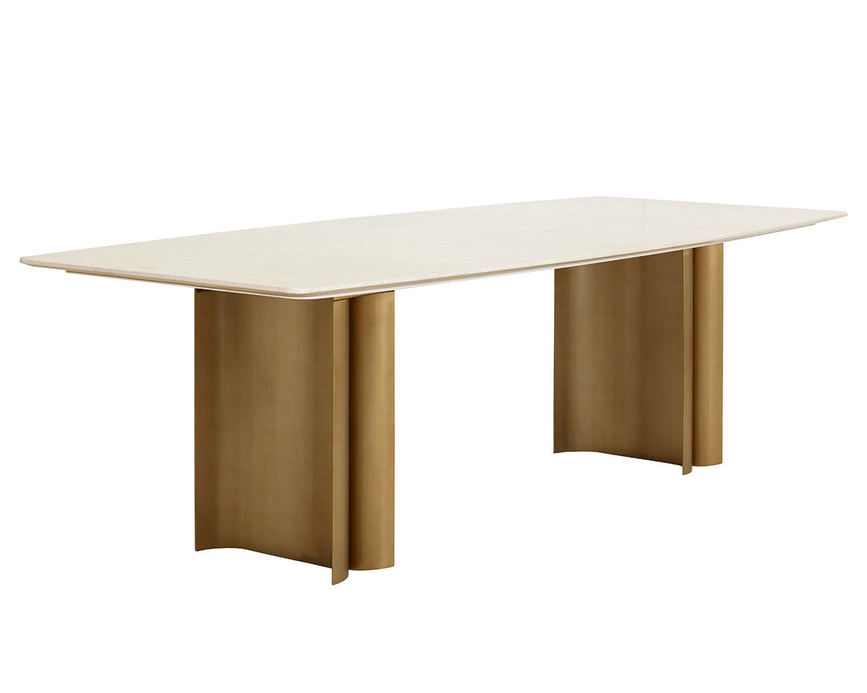 Astara 94.5-Inch Cream Marble & Antique Brass Dining Table | Sunpan